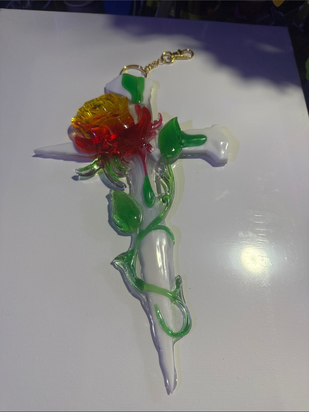 Resin Rose Cross Keychain like - Red, Yellow & Green
